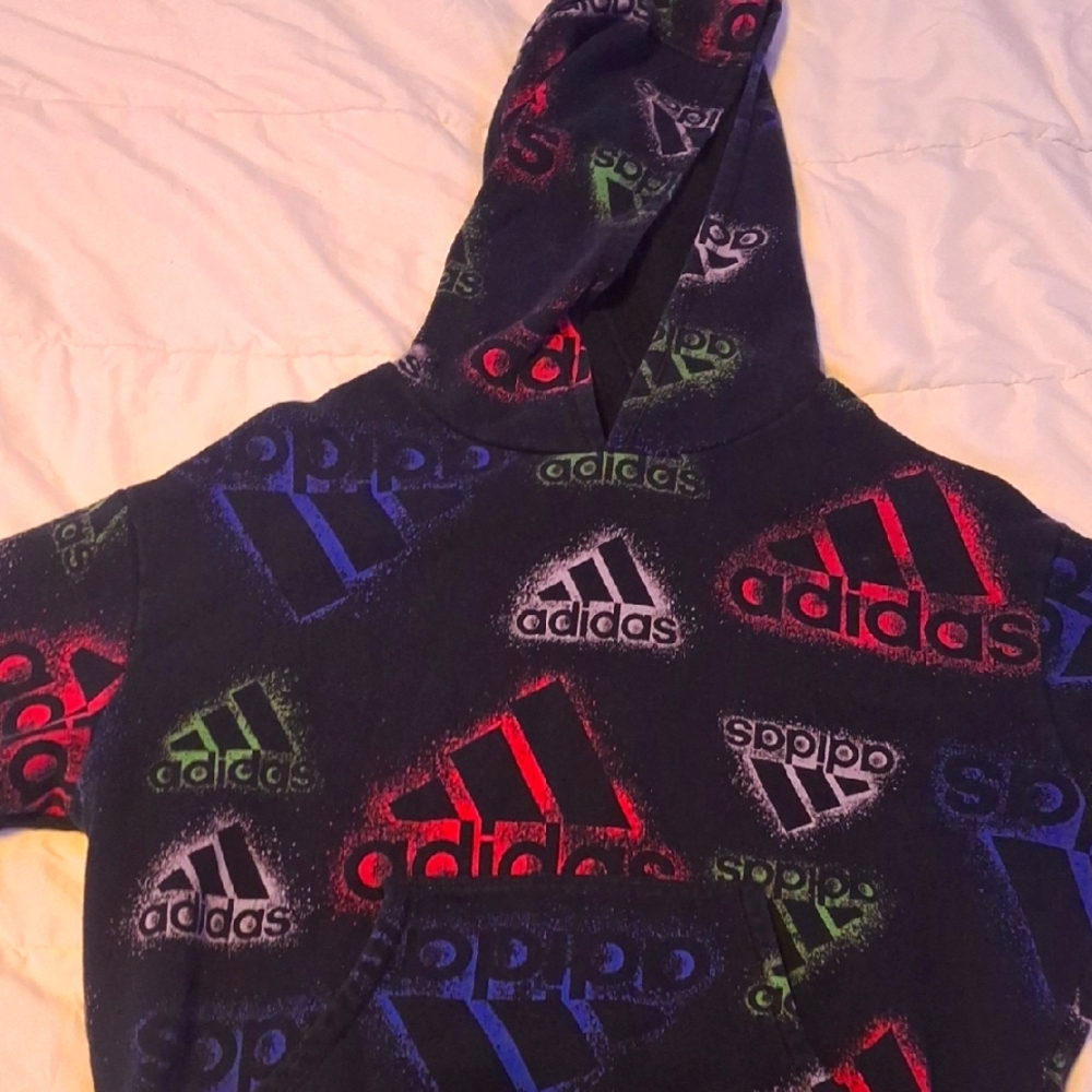 Adidas Kids Black Hoodie with Multicolor Logo